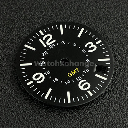 28.5mm Black Pilot GMT Watch Dial Replacement for NH34 Watch Movement Parts
