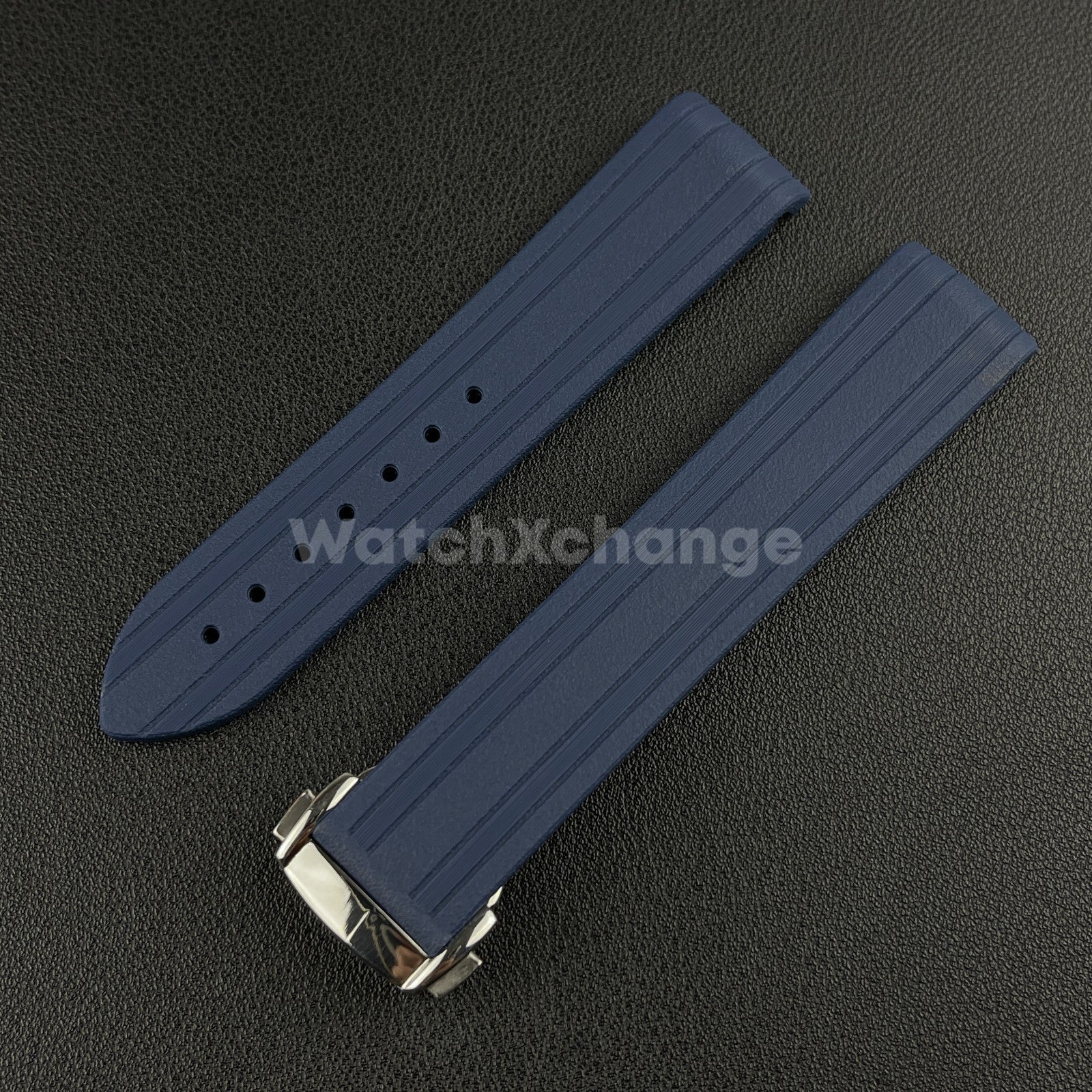 Blue Omega Seamaster 41mm 300M Silicone Rubber Curved End Strap 20mm With Clasp