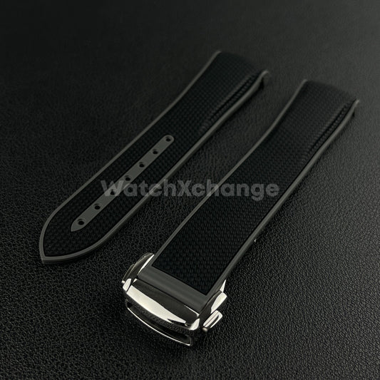 Black & Grey Curved End Silicone Rubber Watch Strap For Omega Seamaster 20mm