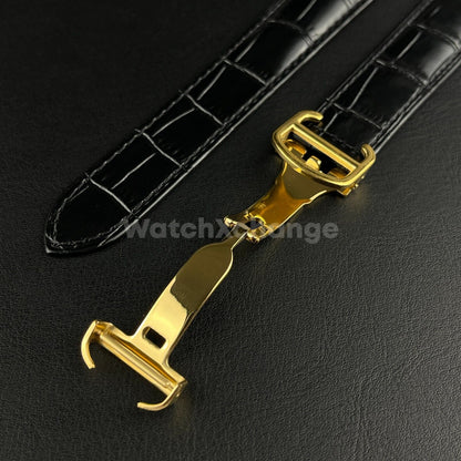 18mm Black Genuine Leather Strap Band fit Cartier Pasha Watch Clasp Buckle