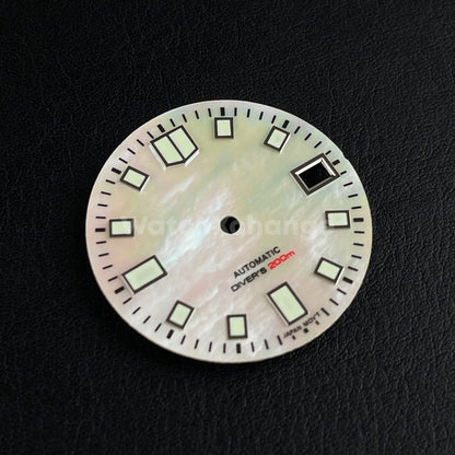 29mm White Pearl Watch Dial Green Luminous for SEIKO NH35 NH36 Watch Movement