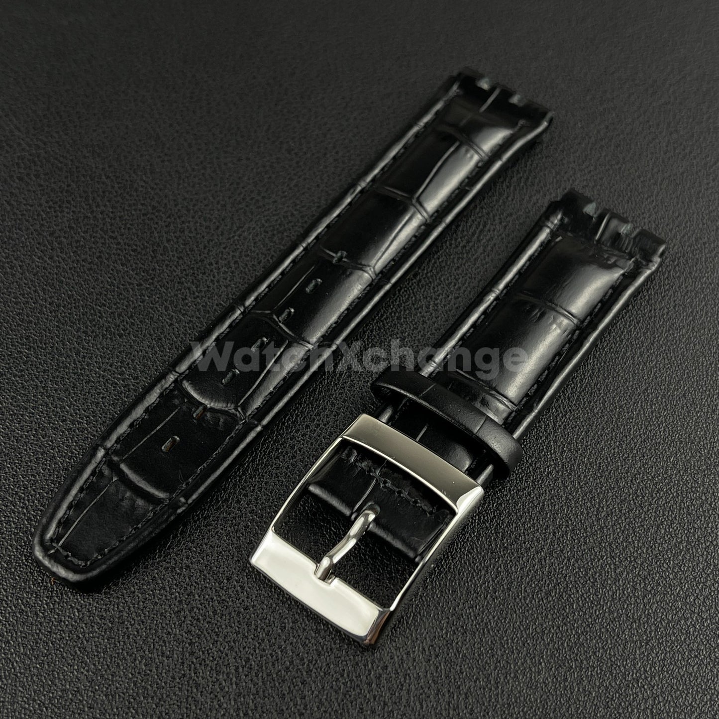 Black Alligator Grain Genuine Leather Watch Band Strap 17 19mm for SWATCH