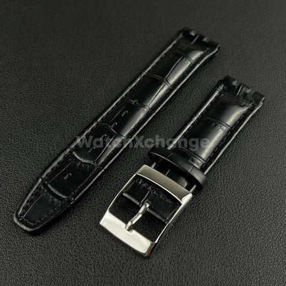 Black Alligator Grain Genuine Leather Watch Band Strap 17 19mm for SWATCH