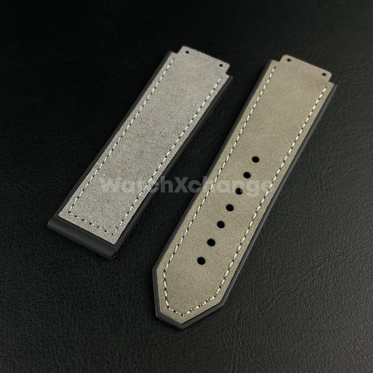 Defect* Grey Leather Suede Watch Strap Band 26*19mm Fit HUBLOT BIG BANG