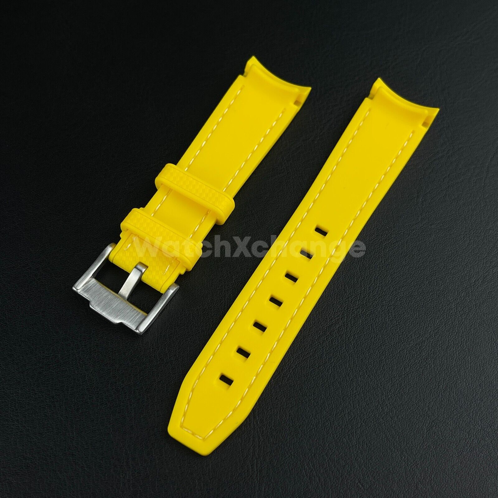 Yellow 20mm Silicone Rubber Curved End Watch Strap Band For Omega Rolex