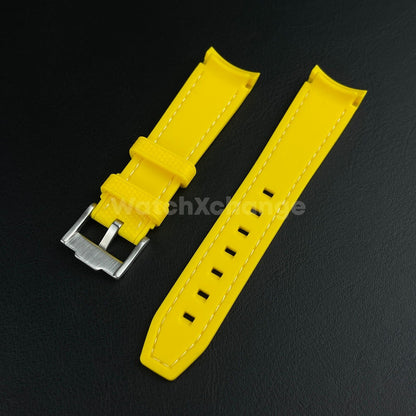 Yellow 20mm Silicone Rubber Curved End Watch Strap Band For Omega Rolex