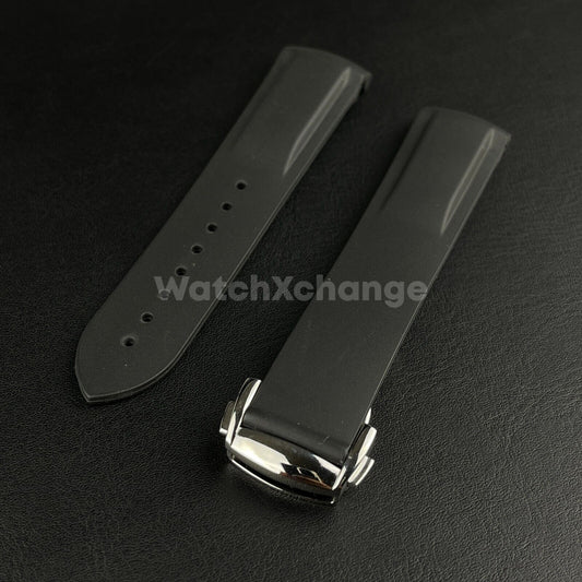 20mm 22mm Curved End Black Silicone Rubber Watch Strap For Omega seamaster