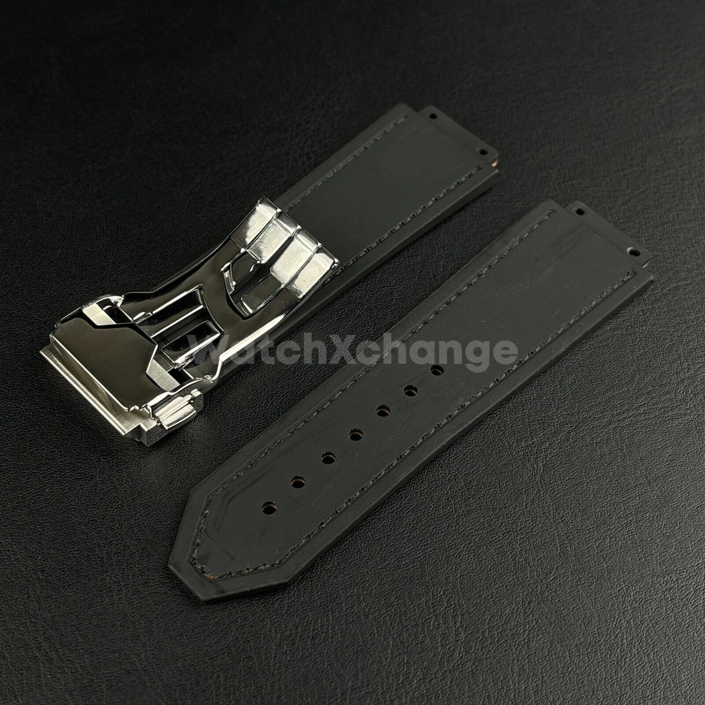 19*26mm Fit HUBLOT BIG BANG Brown Leather Rubber Silicone Watch Strap Band