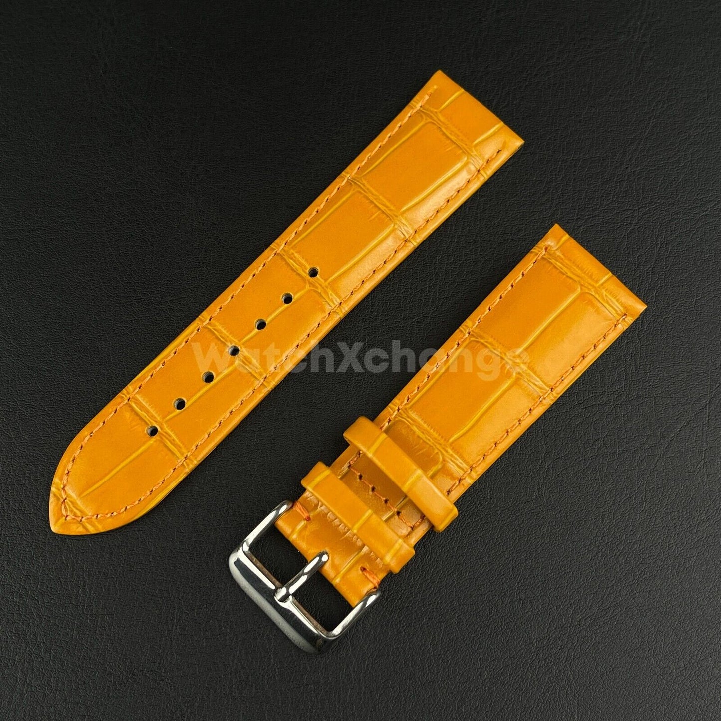 Orange Genuine Leather Universal Watch Strap Band Alligator Grain 20mm 22mm 24mm