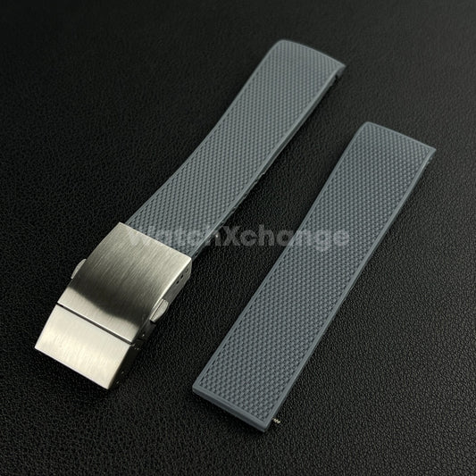 Grey Rubber Watch Strap For Longines Hydroconquest Deployment Clasp 21mm