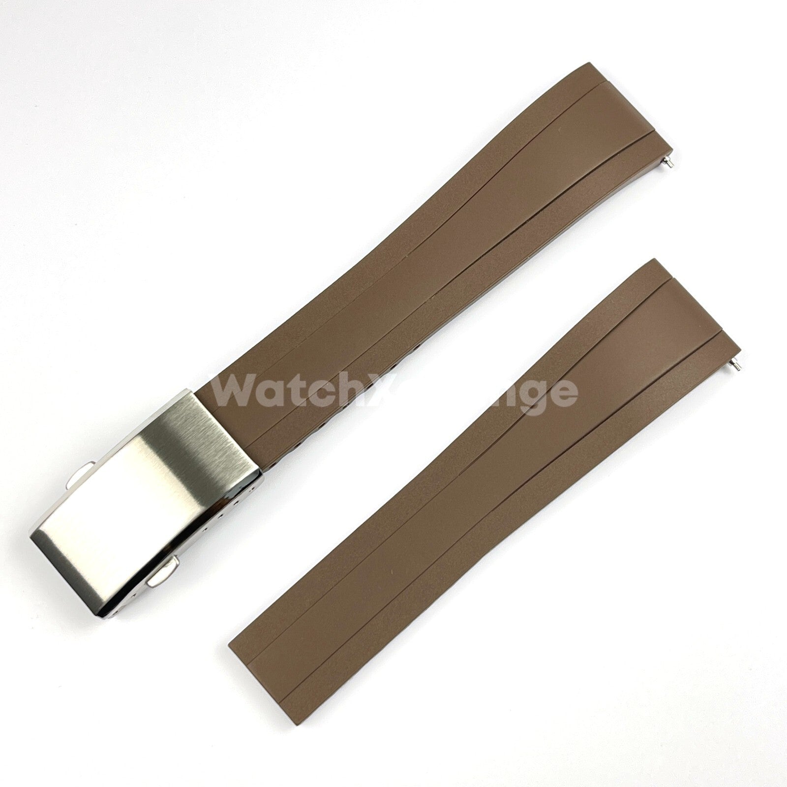 Brown Rubber Watch Strap Deployment Clasp Cut To Size Quick Release 20mm 22mm