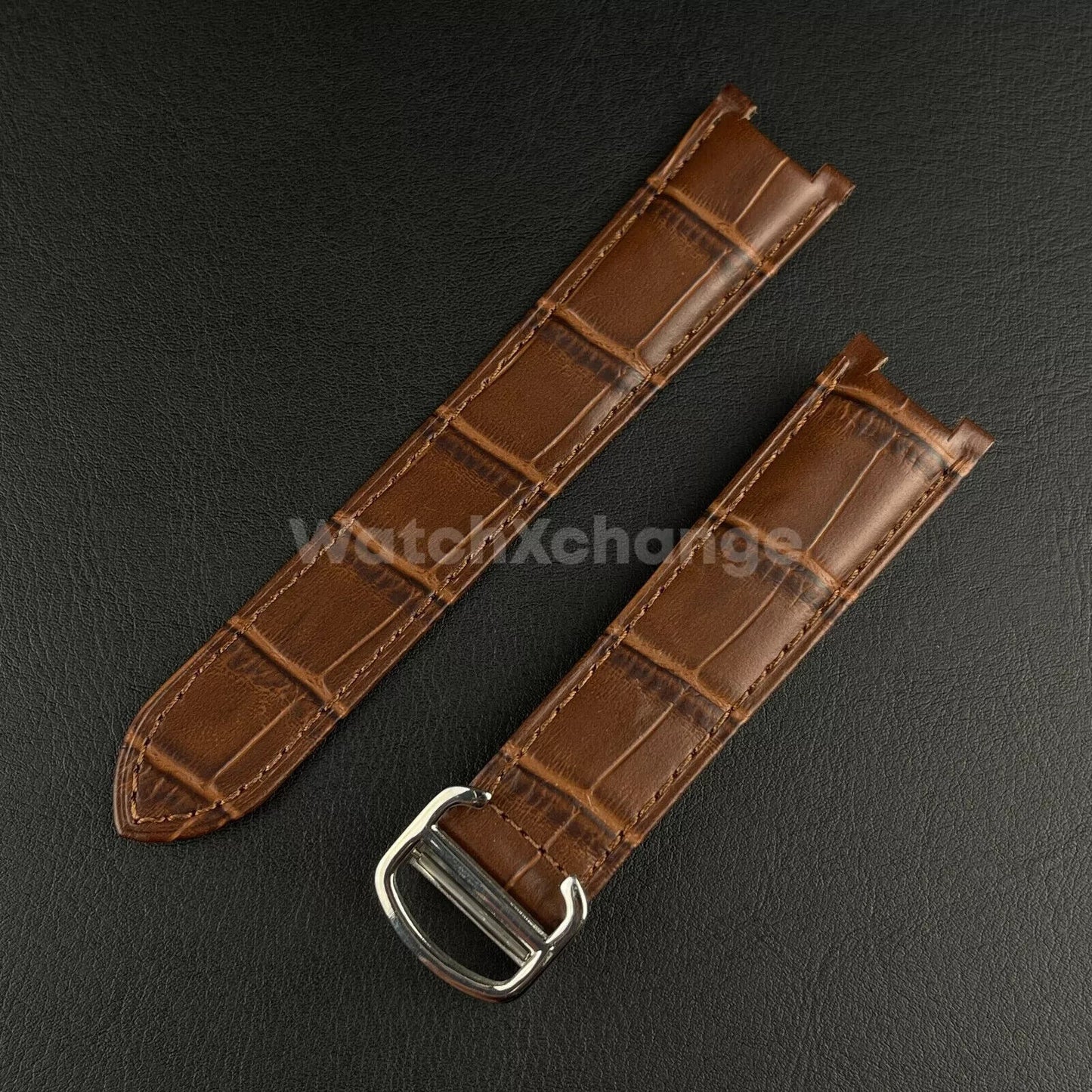 Brown Genuine Leather Strap Band fit Cartier Pasha Watch Clasp Buckle 18 - 21mm