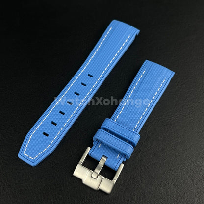 Blue 20mm Silicone Rubber Curved End Watch Strap Band For Omega Rolex