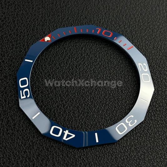 Blue & White Red 40.9mm x 33.2mm 12 Sided Ceramic Watch Bezel Insert