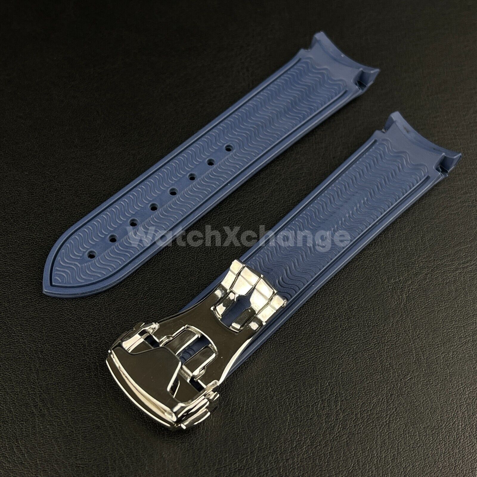 20mm 22mm Curved End Dark Blue Silicone Rubber Watch Strap For Omega seamaster