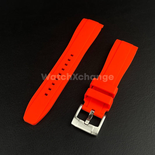 Red 20 22mm Rubber Curved End Watch Strap Band Made For Rolex Submariner GMT