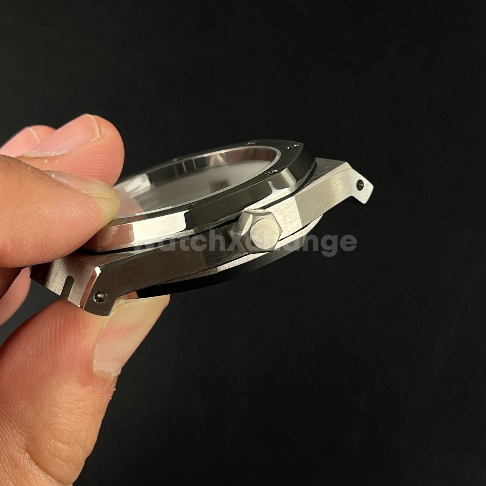 Stainless Steel Octagonal 42mm Automatic Watch Case Bracelet Transparent Back