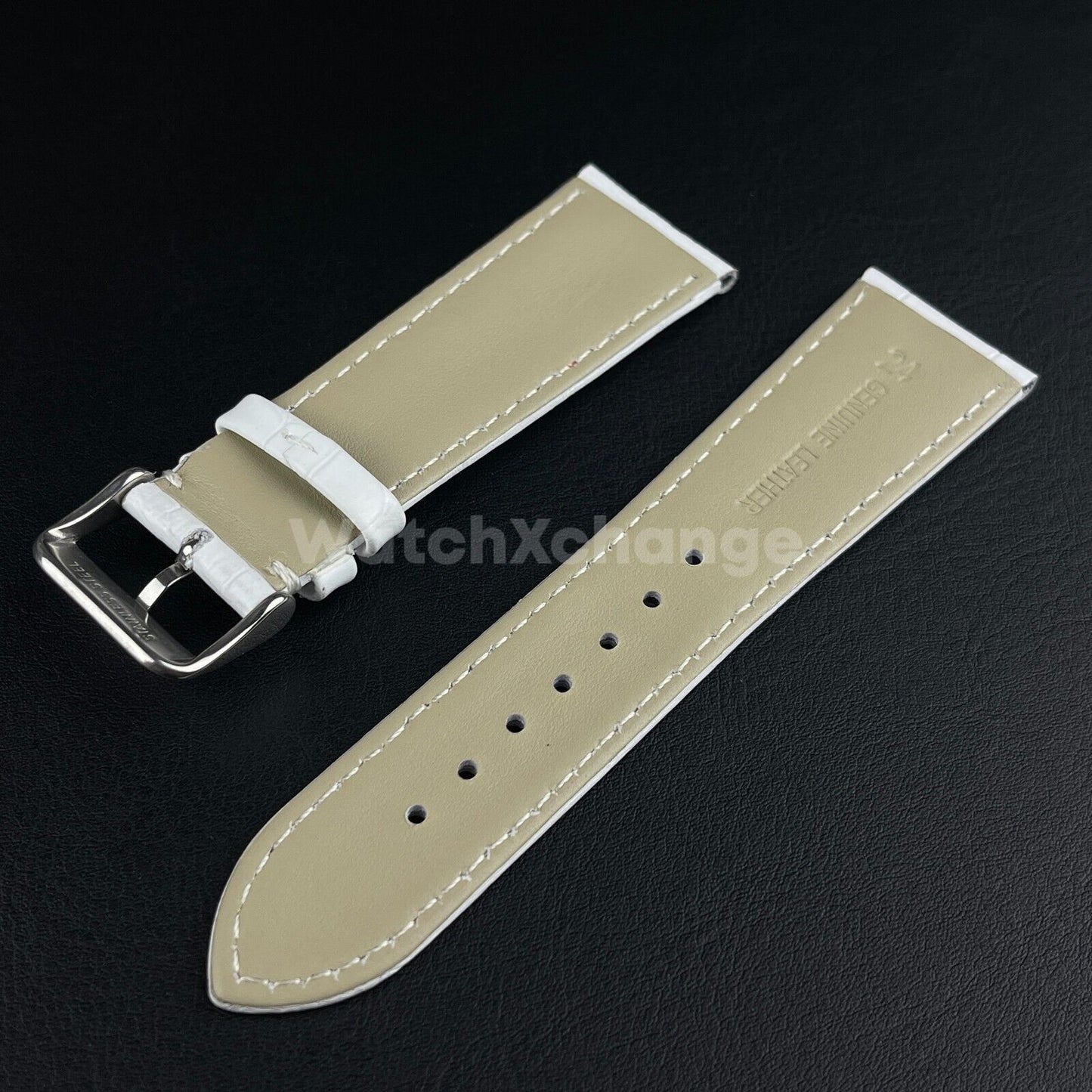 White Genuine Leather Universal Watch Strap Band Alligator Grain 20mm 22mm 24mm