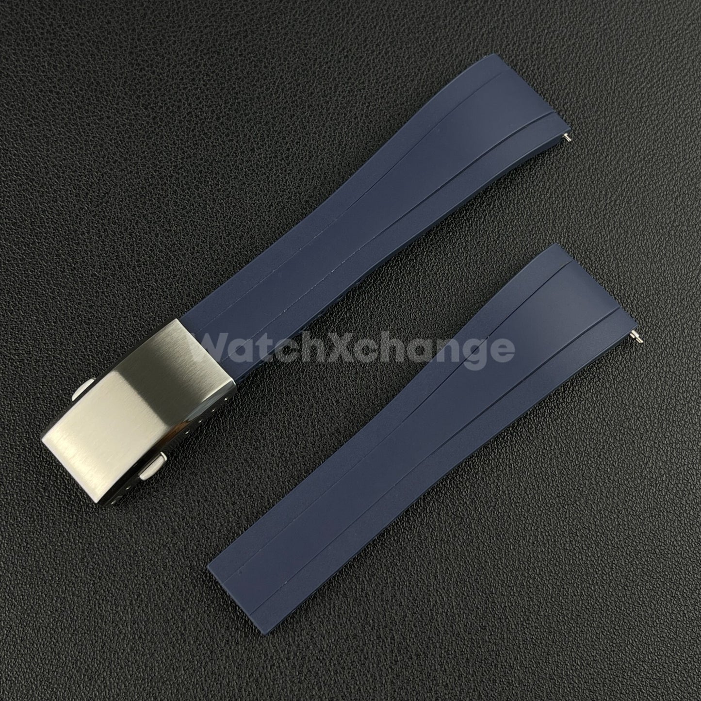 Blue Rubber Watch Strap Deployment Clasp Cut To Size Quick Release 20mm 22mm