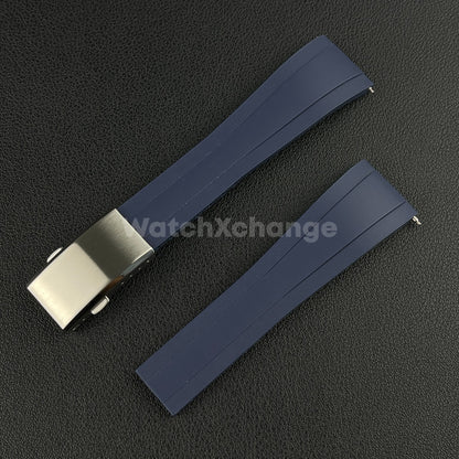 Blue Rubber Watch Strap Deployment Clasp Cut To Size Quick Release 20mm 22mm
