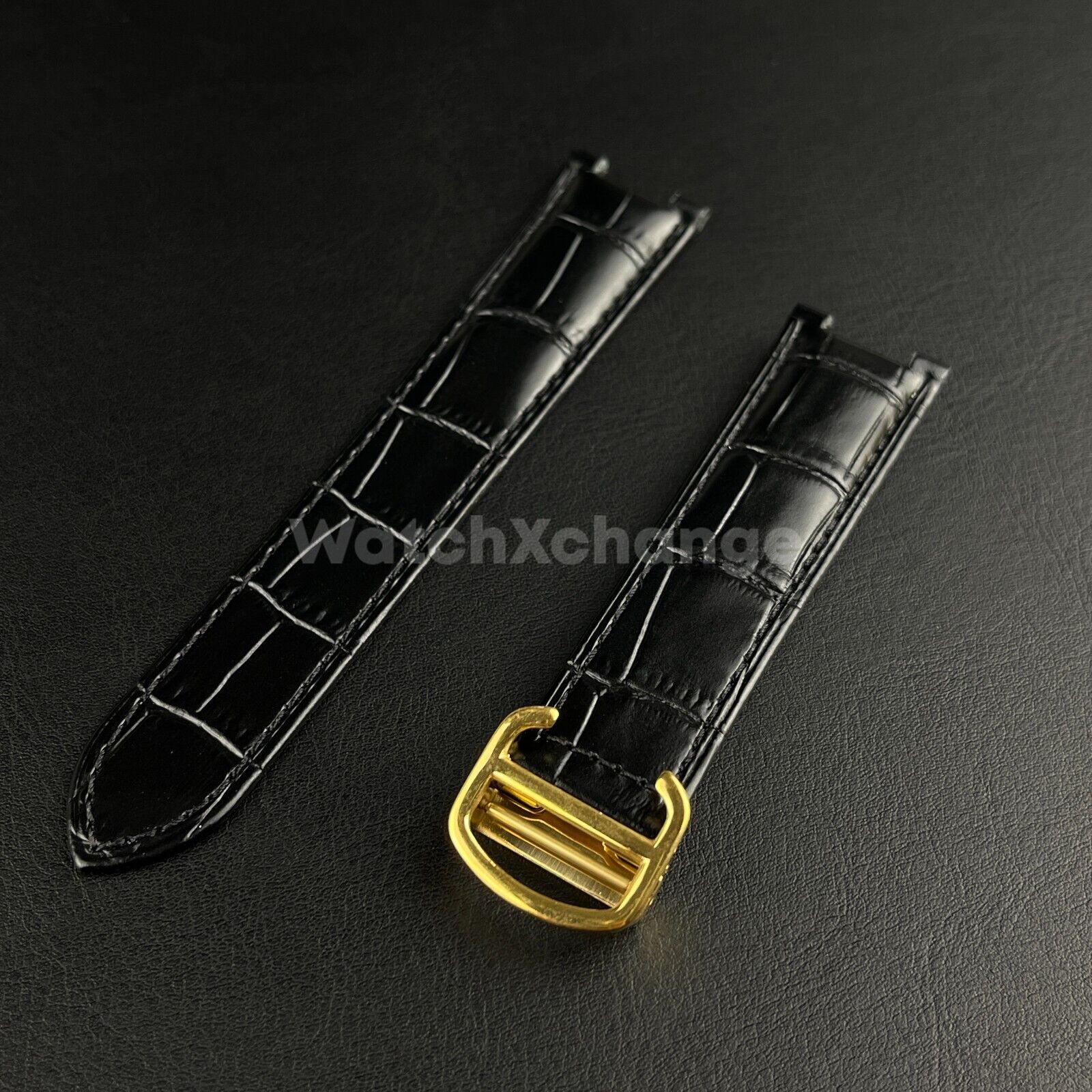 21mm Black Genuine Leather Strap Band fit Cartier Pasha Watch Clasp Buckle