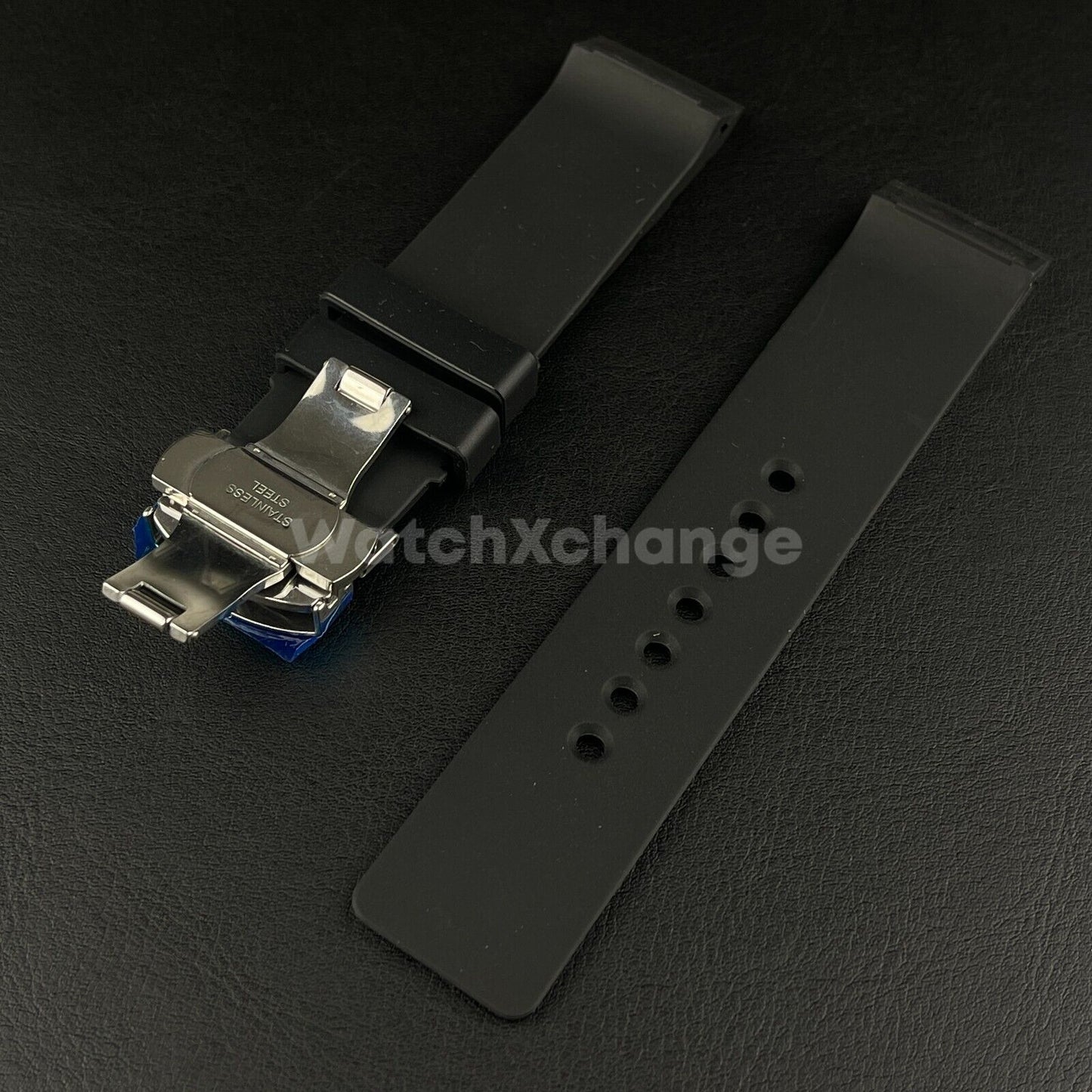 Black Silicone Rubber Watch Strap For Cartier Santos 100 Curved Ends 23mm