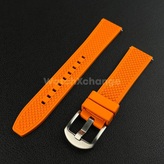 Orange Premium Waffle FKM Rubber Watch Strap Band 20mm 22mm Quick Release