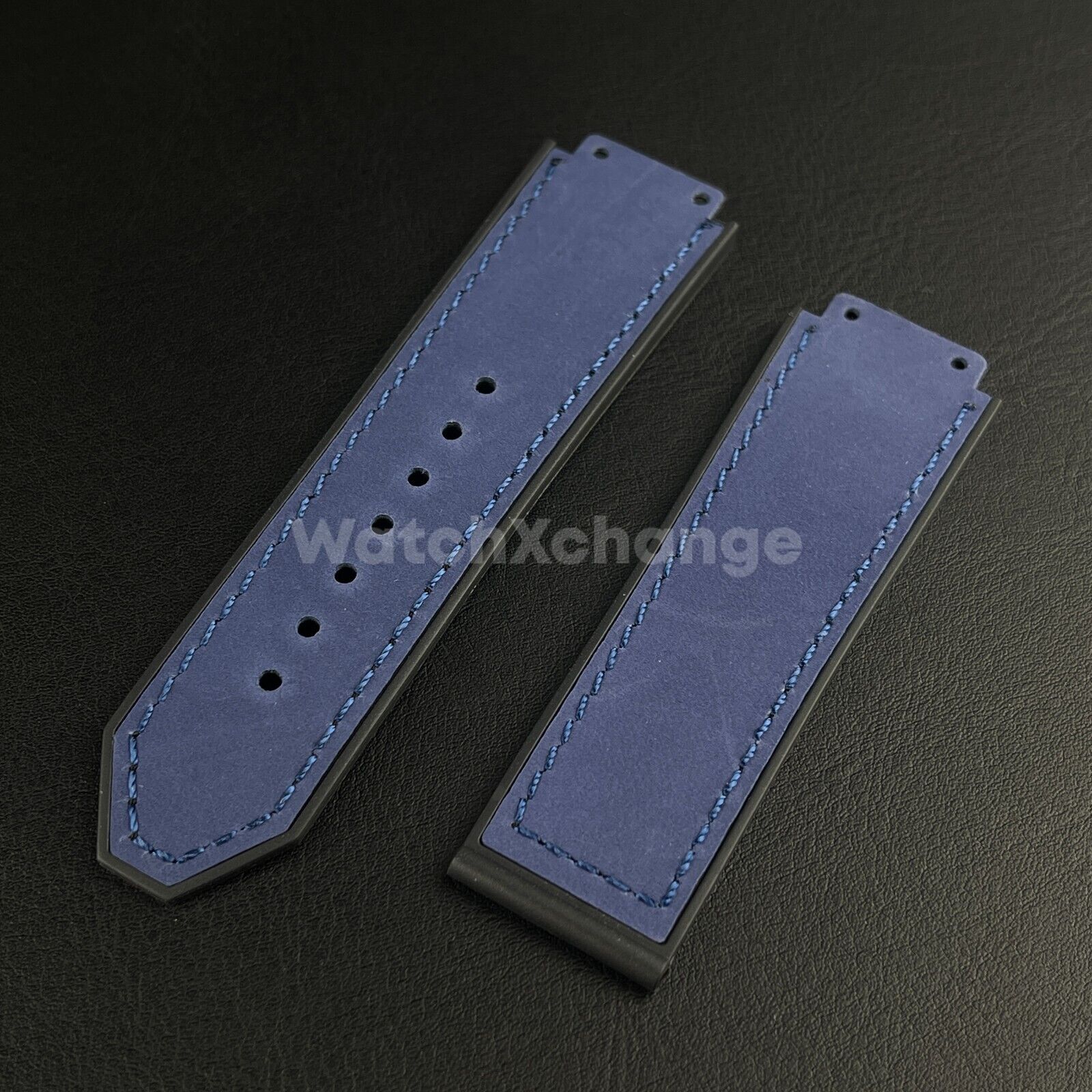 Blue Leather Suede Watch Strap Band 26*19mm Fit HUBLOT BIG BANG