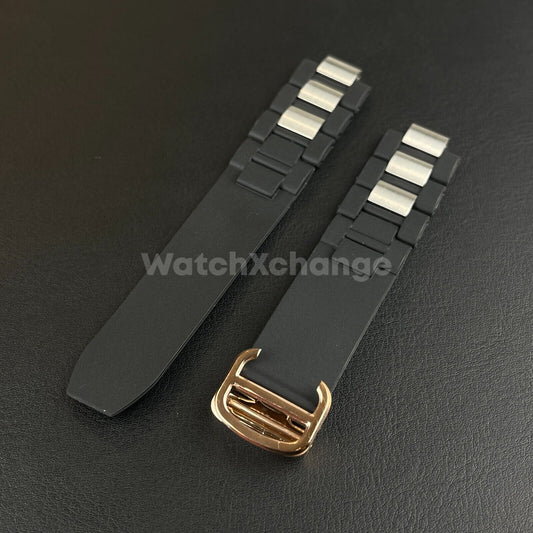 20*10mm Black Rose Gold Rubber Wrist Watch Band Strap For Cartier 21 Chronoscaph