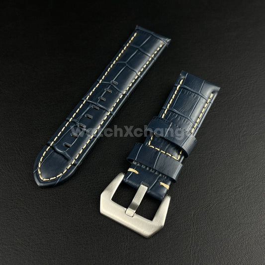 FOR Panerai PAM Watches Thick Blue Genuine Leather Watch Strap 24mm Watch Lug