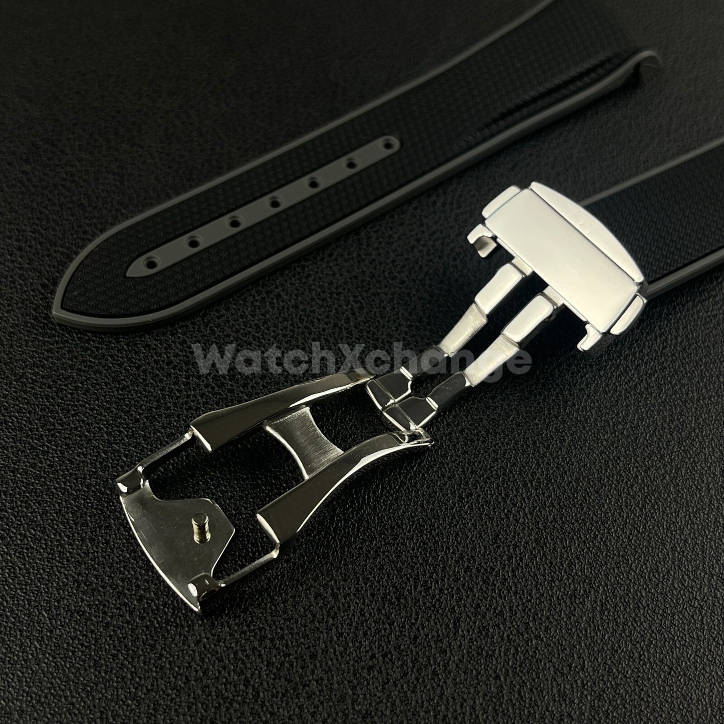 Black & Grey Curved End Silicone Rubber Watch Strap For Omega Seamaster 20mm