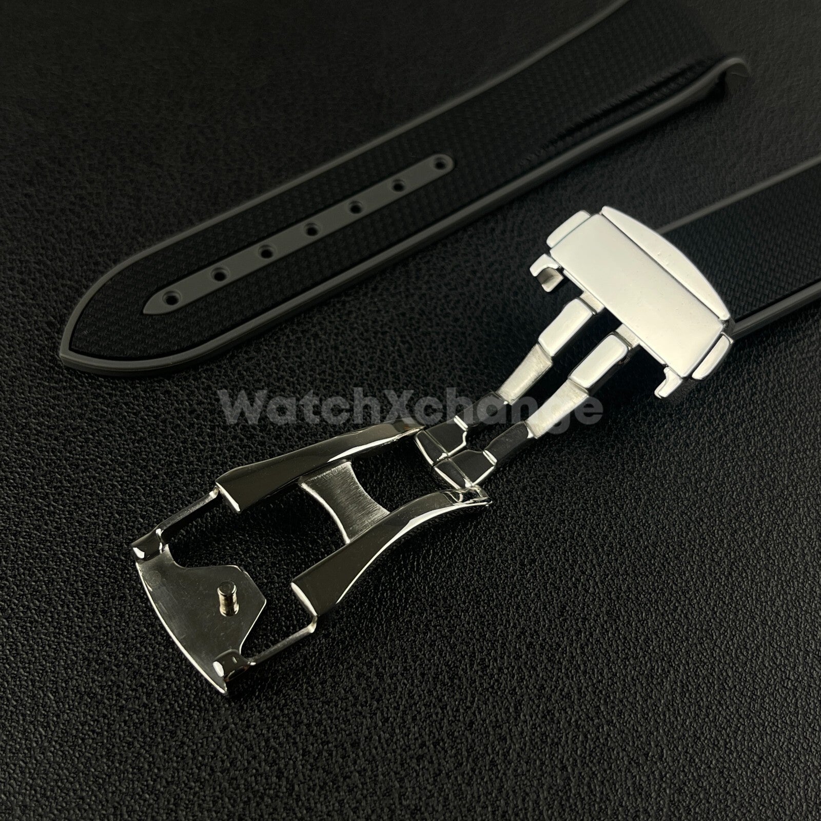Black & Grey Curved End Silicone Rubber Watch Strap For Omega Seamaster 20mm