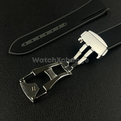 Black & Grey Curved End Silicone Rubber Watch Strap For Omega Seamaster 20mm