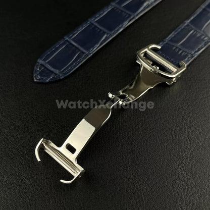 Blue Genuine Leather Strap Band fit Cartier Pasha Watch Clasp Buckle 18 - 21mm