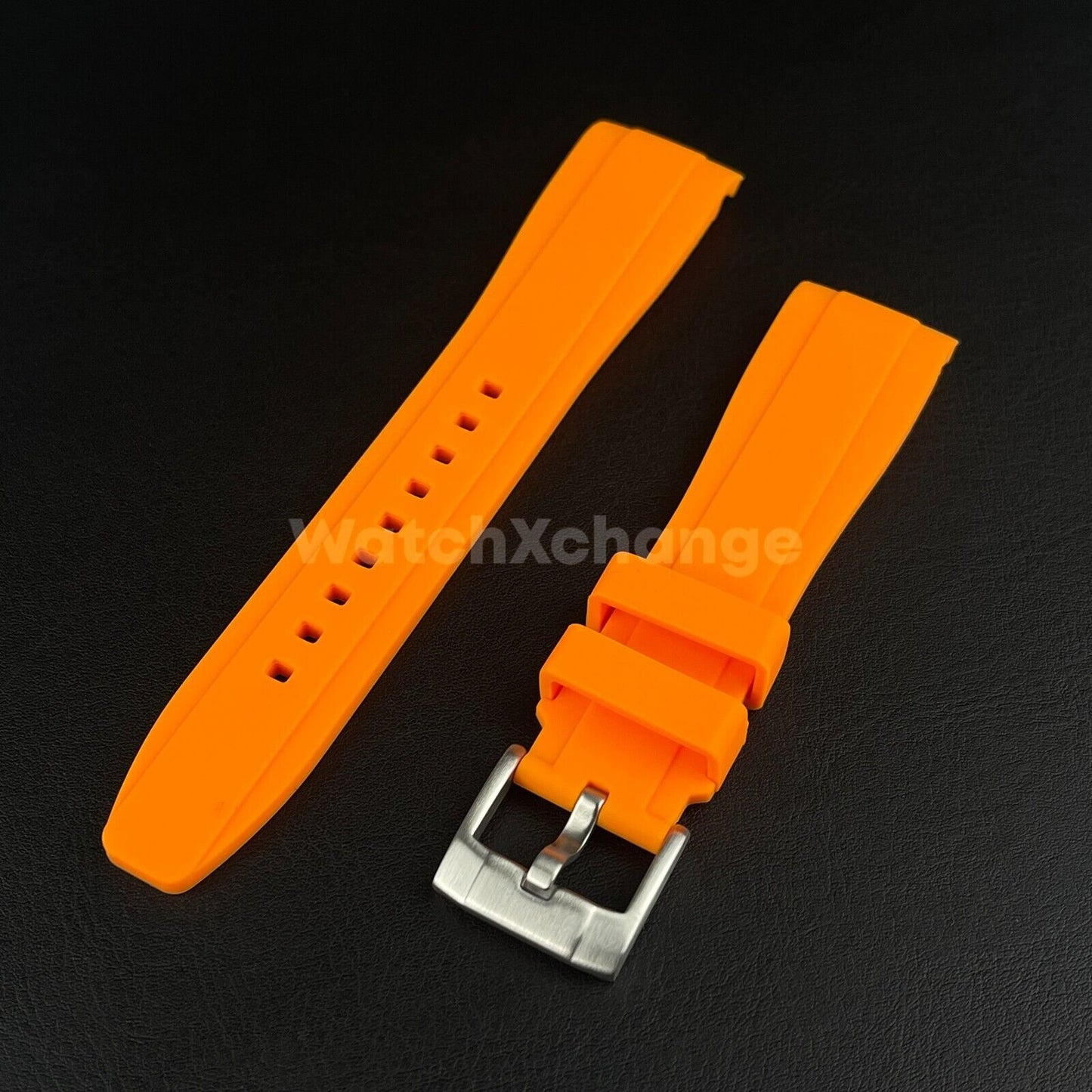 Orange 20 22mm Rubber Curved End Watch Strap Band Made For Rolex Submariner GMT