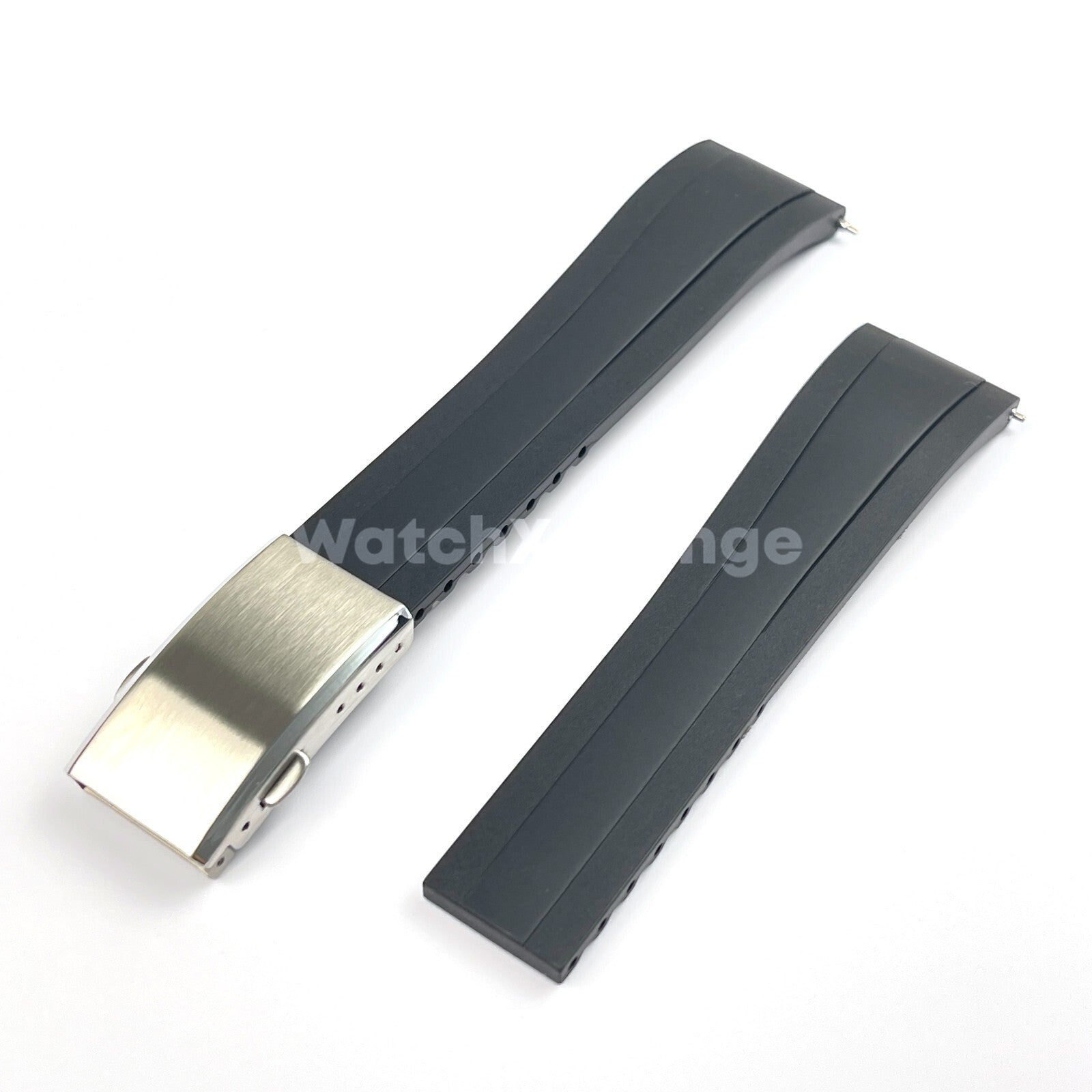 Black Rubber Watch Strap Deployment Clasp Cut To Size Quick Release 20mm 22mm