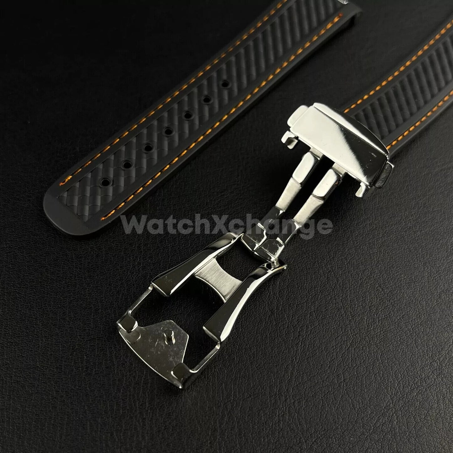 Black Orange Silicone Rubber Watch Strap For Omega Seamaster Aqua Terra 19/20mm