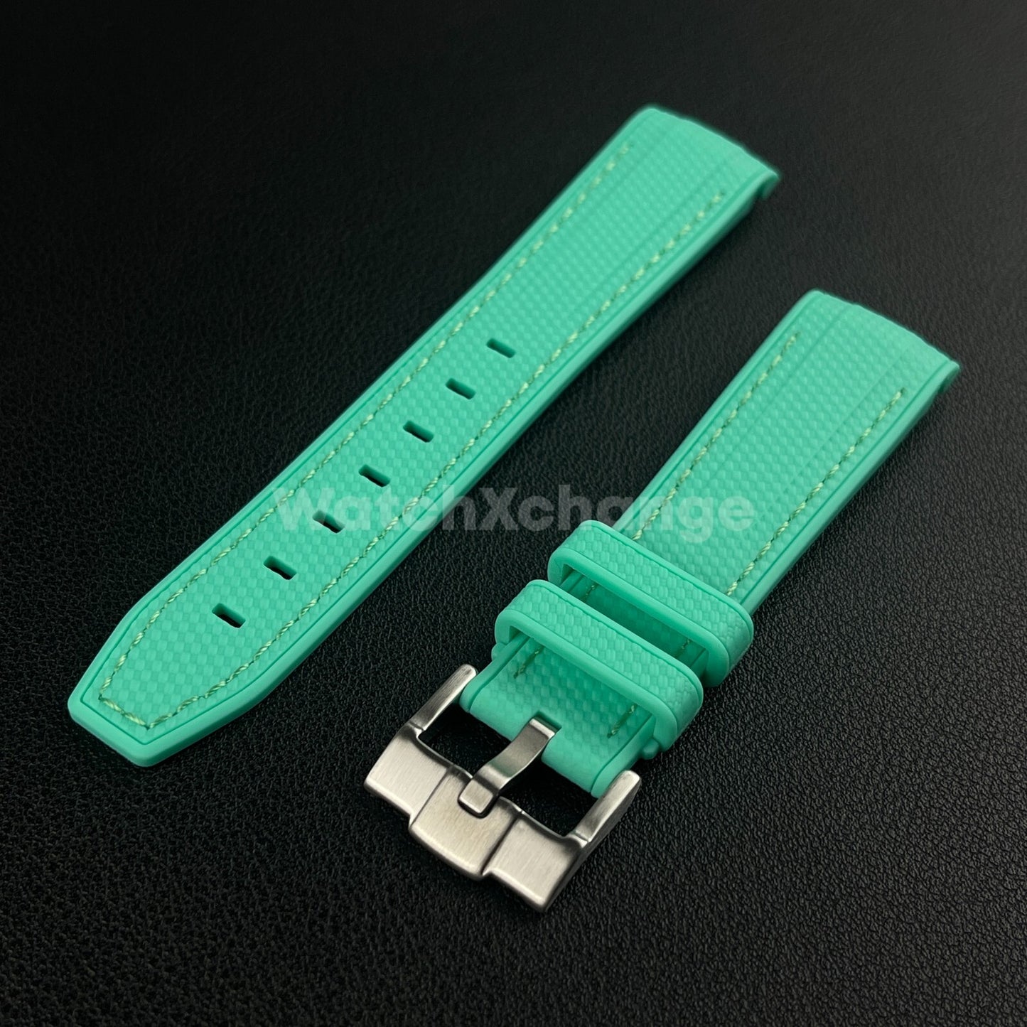 Cyan Green 20mm Silicone Rubber Curved End Watch Strap Band For Omega Rolex