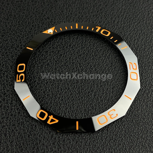 Black & Orange 40.9mm x 33.2mm 12 Sided Ceramic Watch Bezel Insert