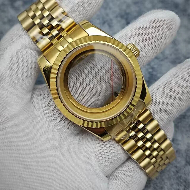 40mm Sapphire Crystal Watch Case Fit NH35 NH36 Jubilee Stainless Steel Gold