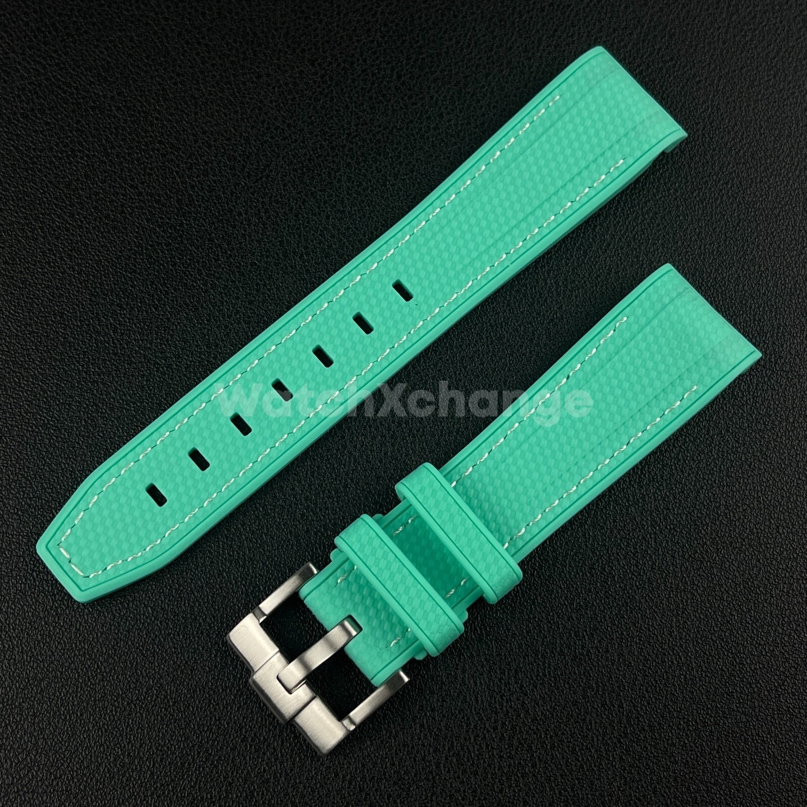 Cyan Green 20mm Silicone Rubber Curved End Watch Strap Band For Omega Rolex