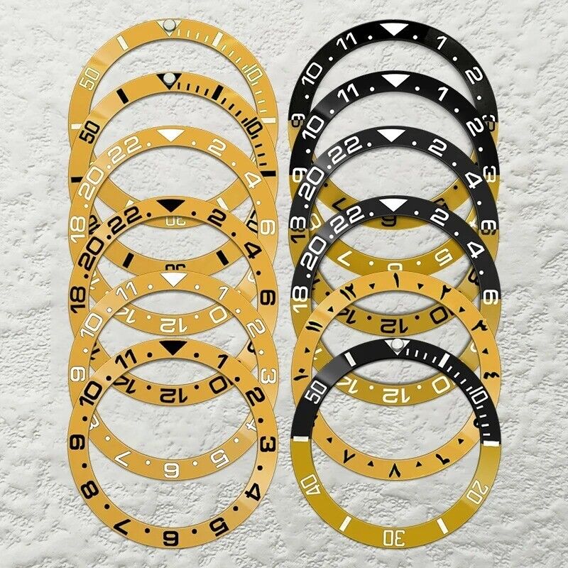 Yellow Ceramic Bezel Insert 38mm GMT For Rolex Seiko SKX007 SKX009 SRPD Sloped