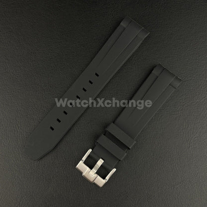 Black 20mm Rubber Curved End Watch Strap Band Made For Rolex Submariner GMT