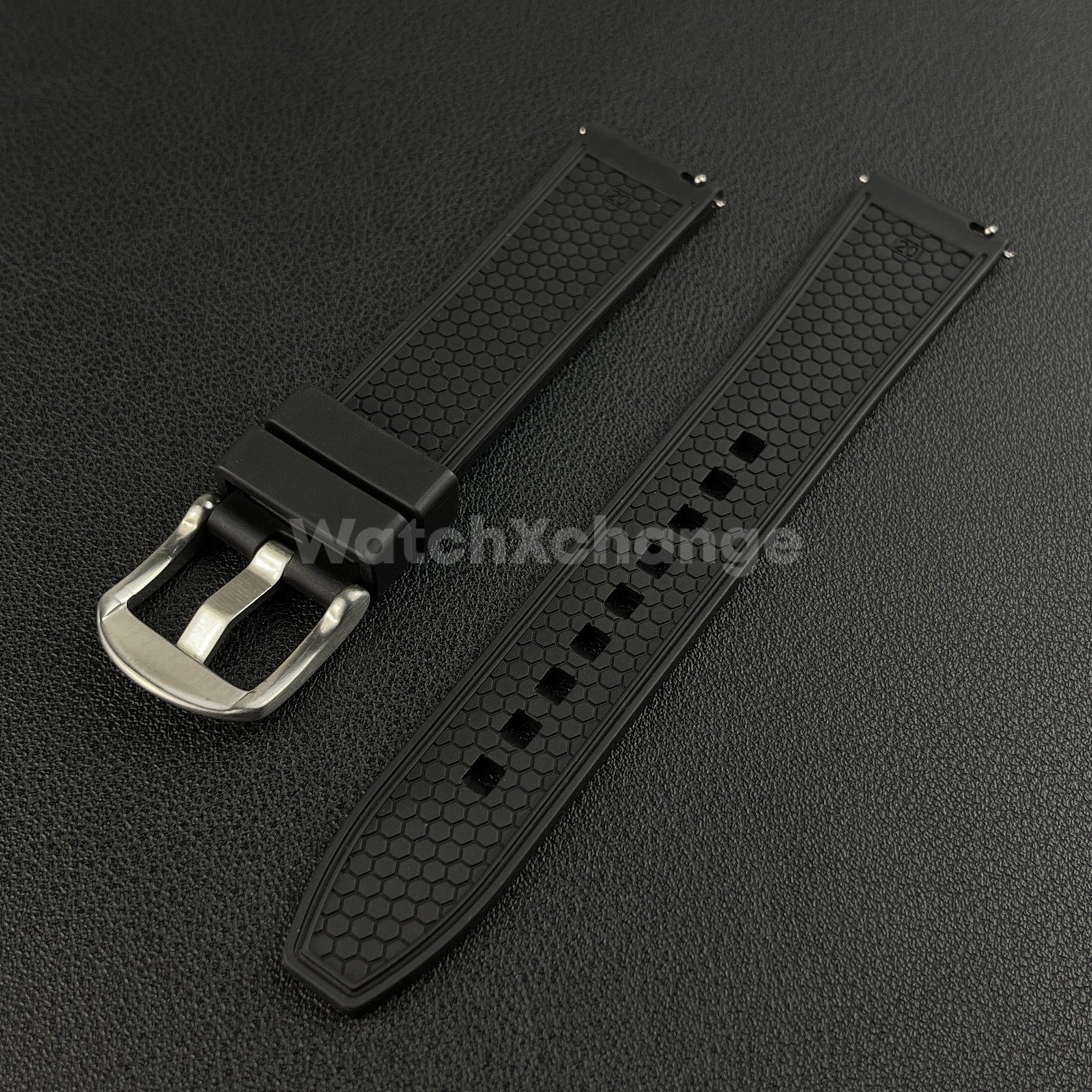 Black Premium Waffle FKM Rubber Watch Strap Band 20mm 22mm Quick Release