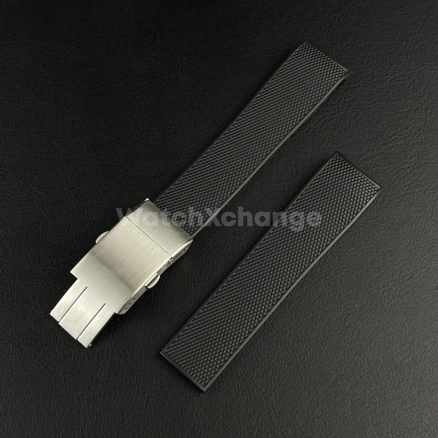 Black Rubber Watch Strap For Longines Hydroconquest Deployment Clasp 21mm