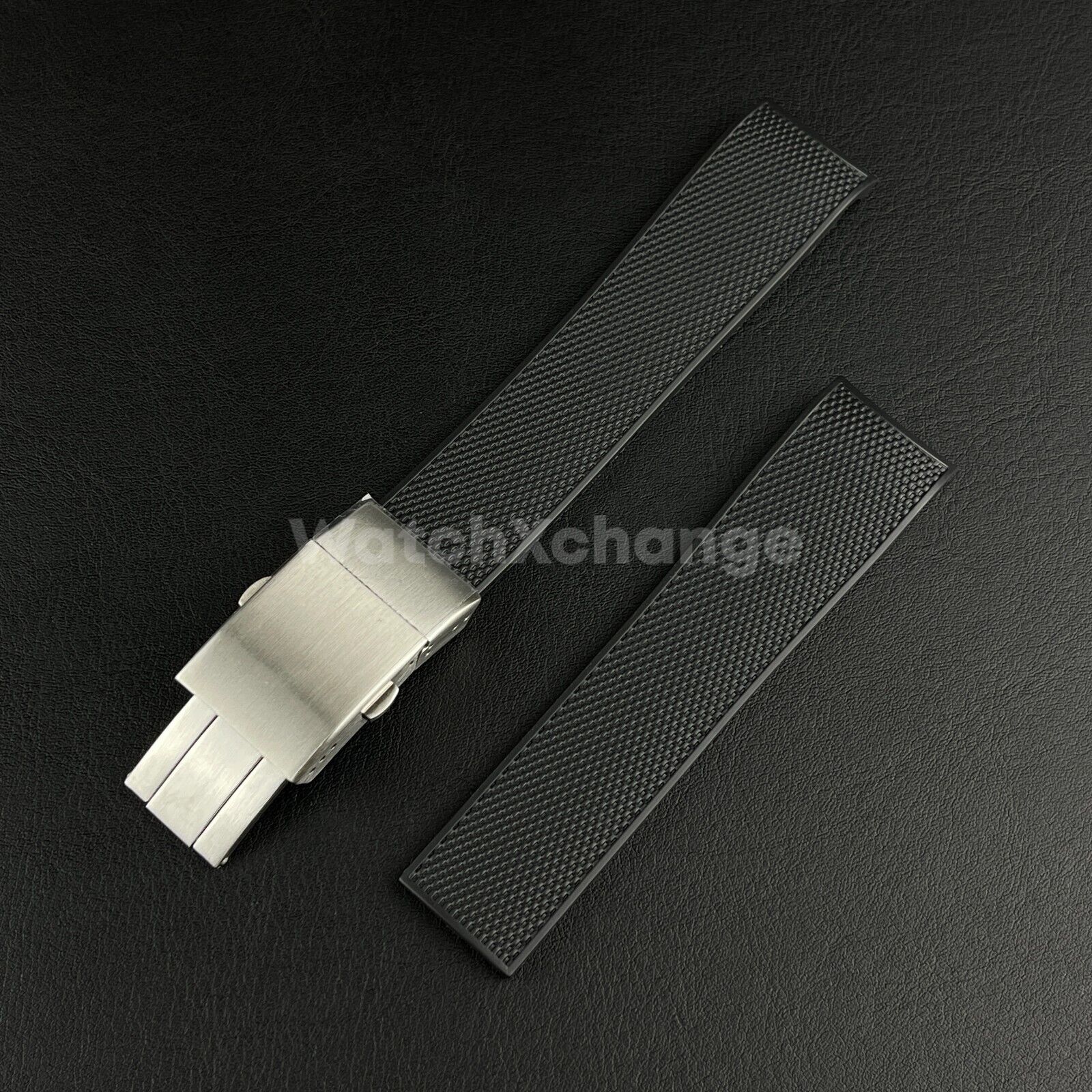Black Rubber Watch Strap For Longines Hydroconquest Deployment Clasp 21mm