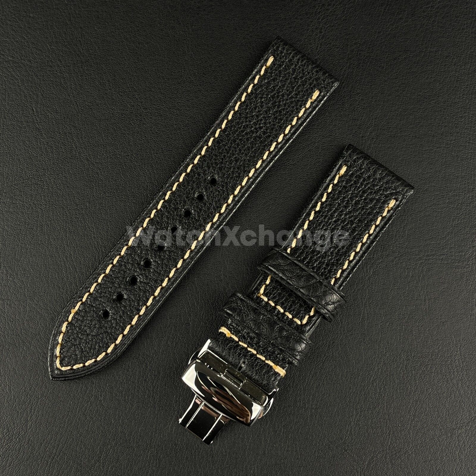 Mens Genuine Black Leather Watch Strap Band for PANERAI FOSSIL 20mm, 22mm, 24mm