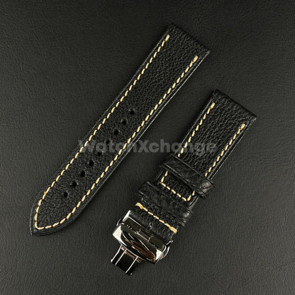 Mens Genuine Black Leather Watch Strap Band for PANERAI FOSSIL 20mm, 22mm, 24mm