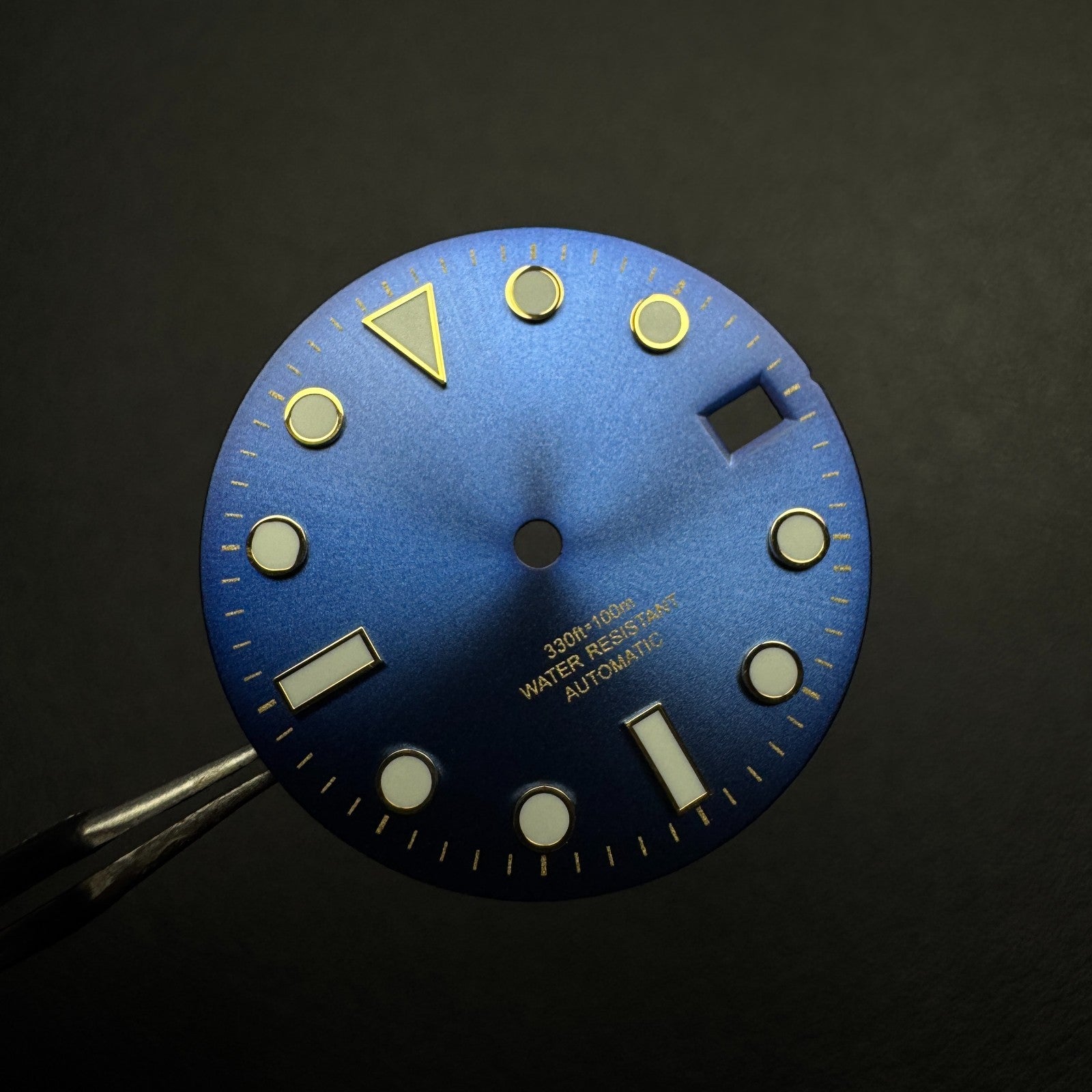 28.5mm Blue & Gold Watch Dial Green Luminous for SEIKO NH35 Watch Movement Parts