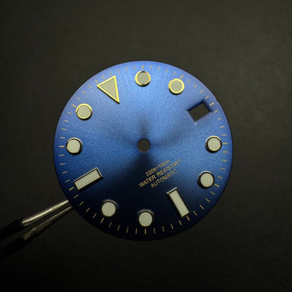 28.5mm Blue & Gold Watch Dial Green Luminous for SEIKO NH35 Watch Movement Parts